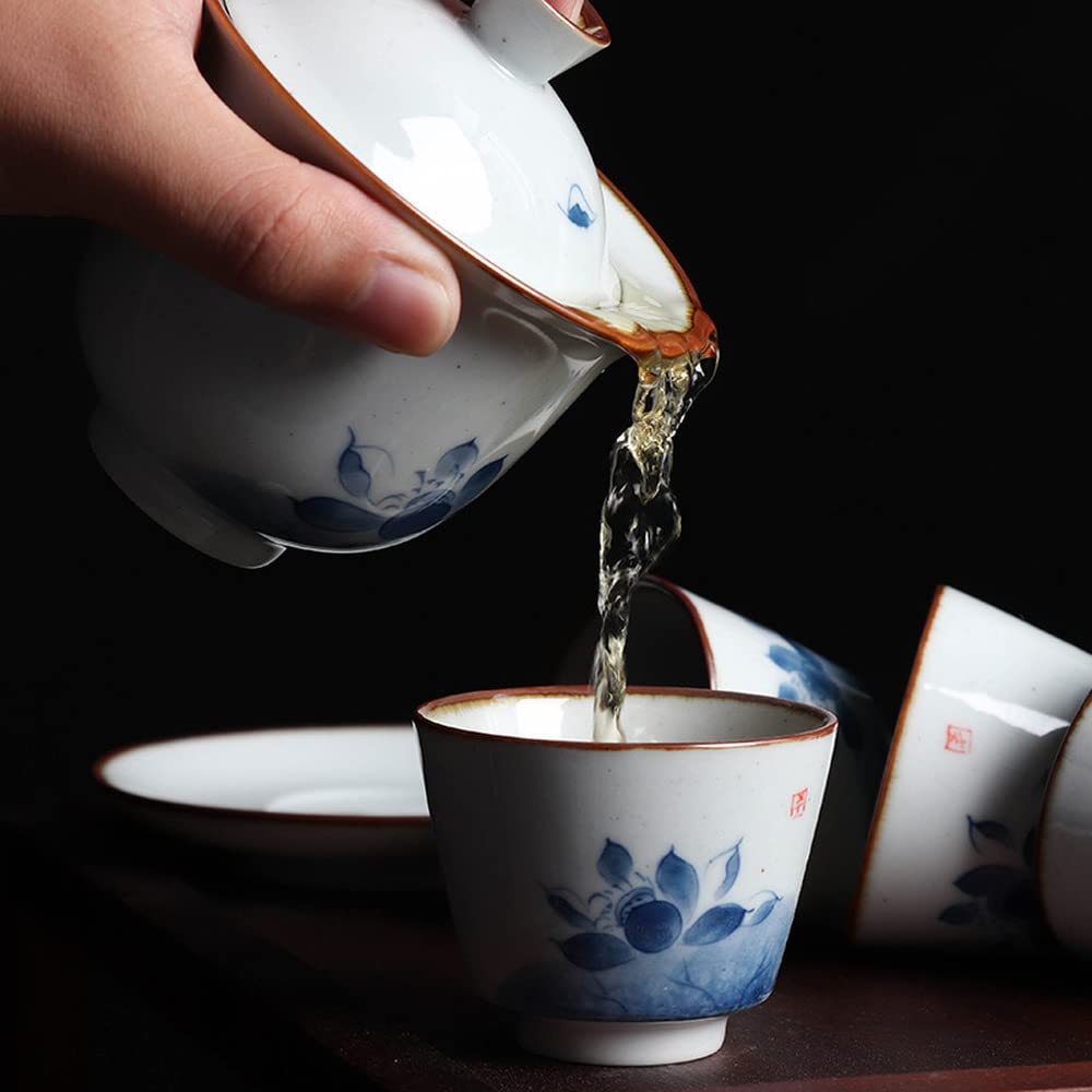 Chińskie filiżanki do herbaty, chiński zestaw do herbaty, 175 ml, ręcznie malowana ceramiczna miseczka do herbaty Gaiwan z wzorem lotosu, zestaw do herbaty Kung Fu, filiżanka do herbaty