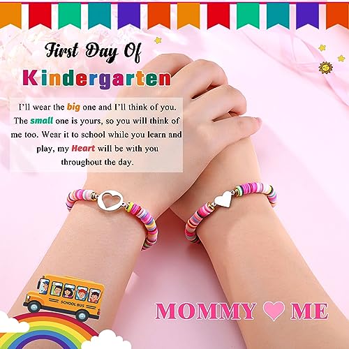 Image of First Day of Kindergarten /Pre K /School Mother Daughter Bracelets Matching Heart Wish Bracelet Set for 2 Gifts