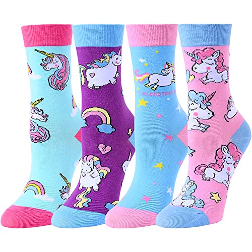 Funny Animal Socks for Girls - 4 Pack Novelty Kids Socks, Gifts for Girls 4-6 Years2
