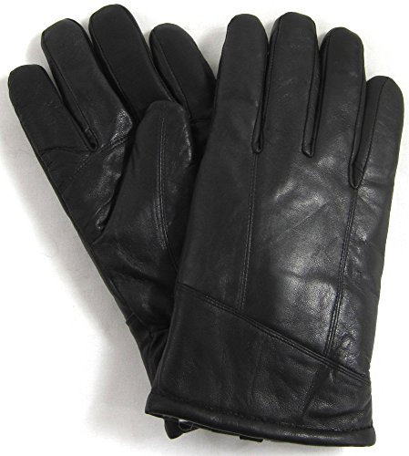 Mens Black Luxury Genuine Leather Gloves with Sheepskin Wool Lining by Bushga - Medium (9