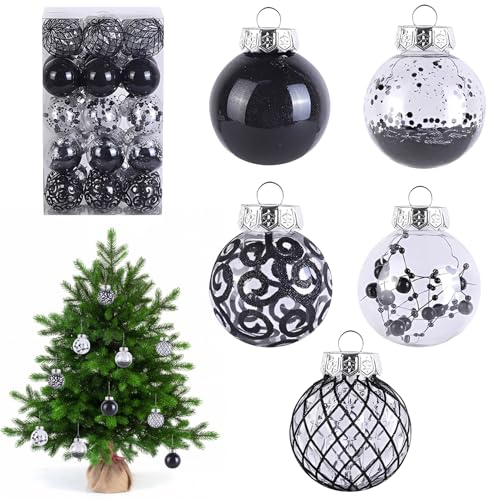 30 Stück Weihnachtskugeln Weihnachtsdeko Set Schwarz, 6cm...
