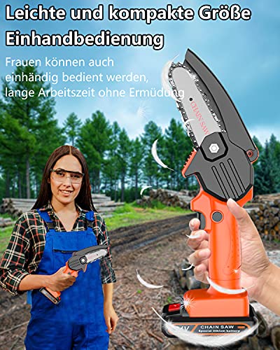 Mini Kettensäge Elektro, MHDYT 4 Zoll Akku Kettensäge mit Sicherheitsschloss, Kabellose Einhand Motorsäge mit 2 21V… – Bild 5