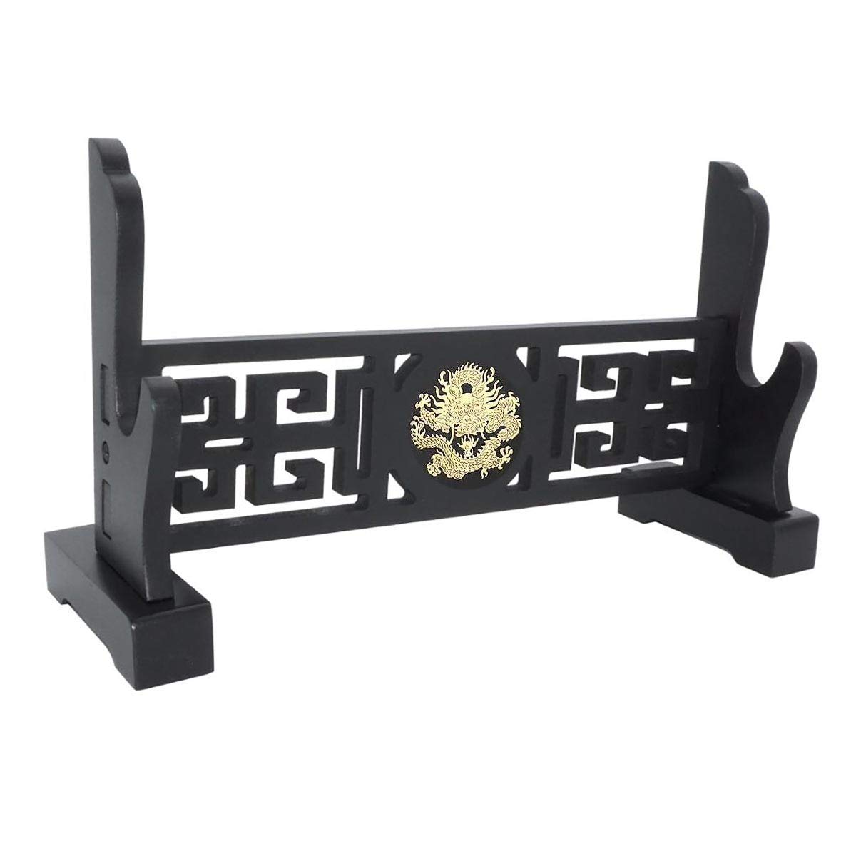 Baiwanlin Black Sword Holder Rack Stand Horizontal Display Samurai Katana Wakizashi Classical Hollow Out Pattern Dragon Pattern1-3 Tiers,1Tier