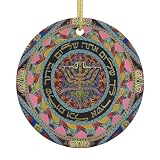 Decoración de árbol de Navidad, decoración judía colorido mandala arte adornos de cerámica colgante de Navidad regalos