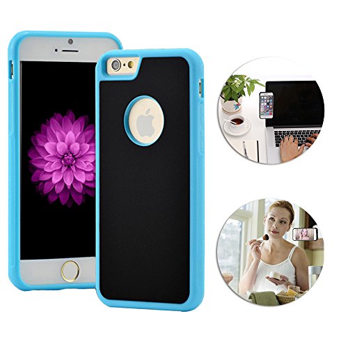 Anti-Gravity Selfie Case for iPhone 8 Plus /7 Plus 5.5" Shinetop Hands Free Nano-Suction Phone Case Cover Creative Magical Nano Sticky Can Stick to Glass,Tile,Car GPS,Most Smooth Surface-Black+Blue