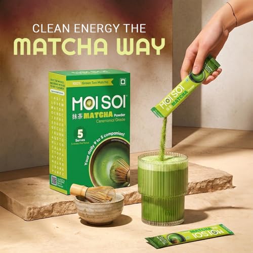 Image of Moi Soi Matcha Green Tea Powder | 100% Pure Ceremonial Grade | Rich Umami Flavour | 1.5g x 5 Sticks | Pack Of 1