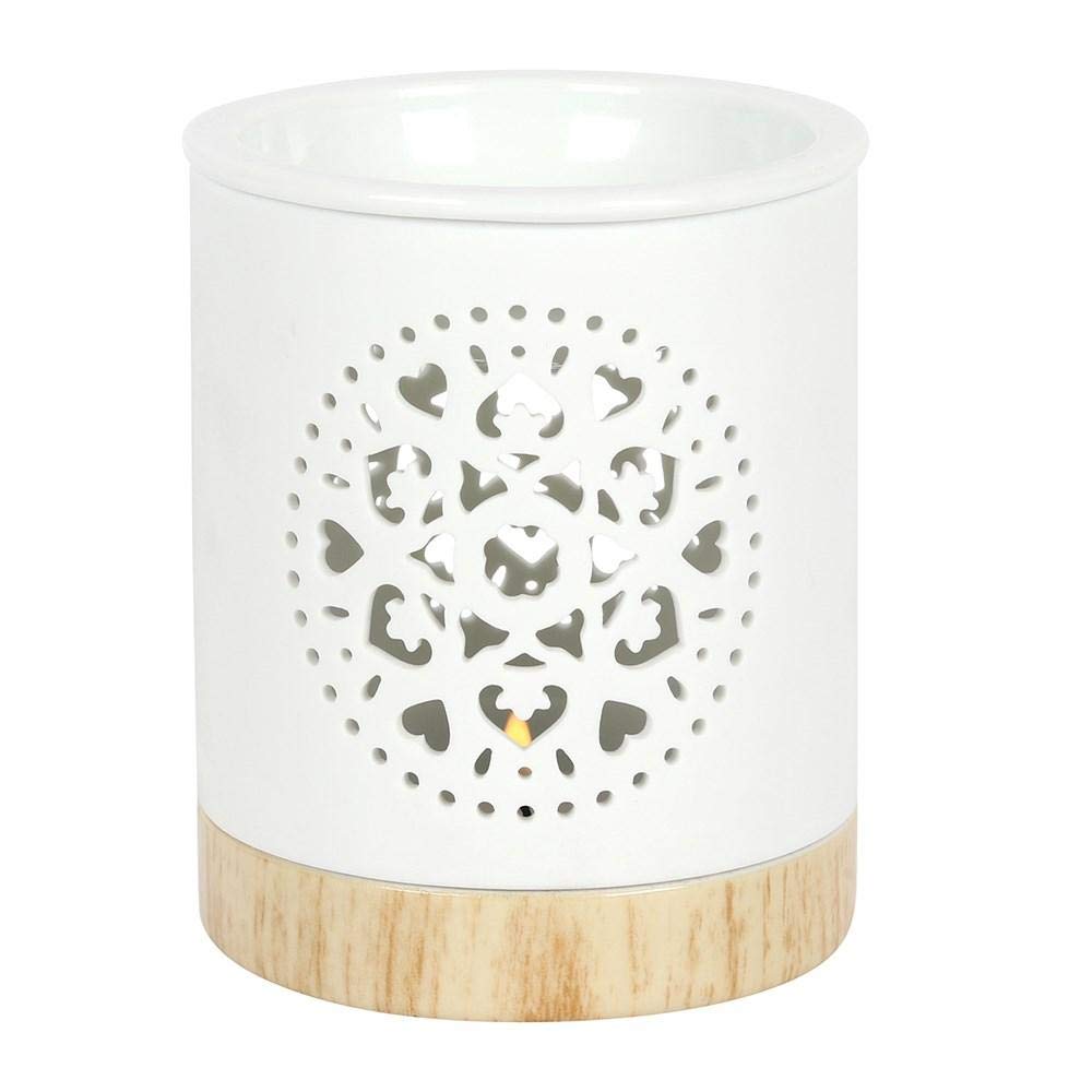 Dashing White Ceramic Manadala Cut Out Oil Burner - 11.5cm x 10.5cm (1 Pc.) - Majestic Design, Premium Material - Ideal for Home & Office Decor