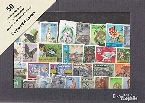 Prophila Collection Ceylon 50 Diversi Francobolli Ceylon/Sri Lanka (Francobolli per i Collezionisti)
