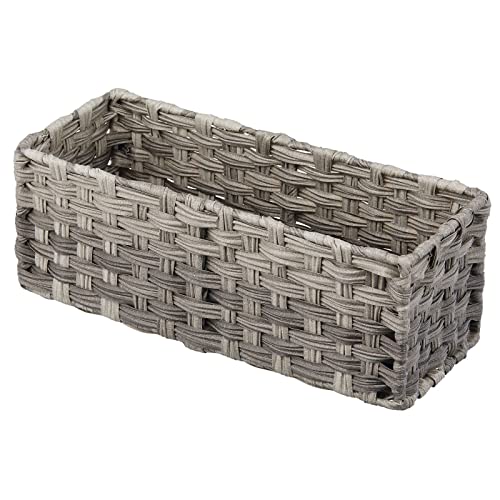 Mdesign Rustic Farmhouse Woven Toilet Paper Holder Basket - Small Storage Organizer Tank Topper For Bathroom Counter Or Top Of Toilet - Holds 3 Rolls Of Toilet Paper - Gray Ombre #TOP6