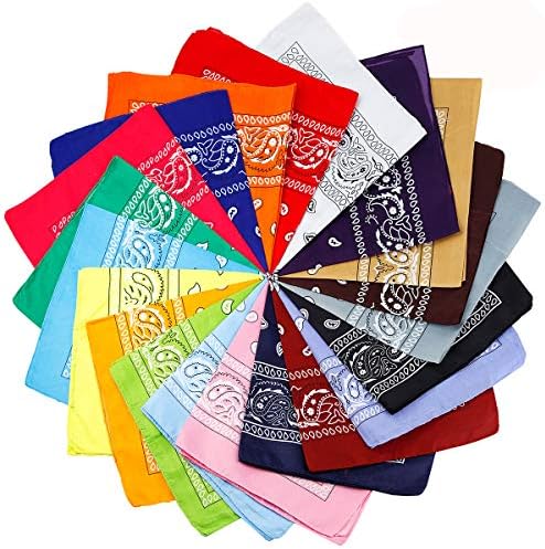 20 Pcs Assorted Bandanas Paisley Cowboy Polyester Headbands 22x22 inch