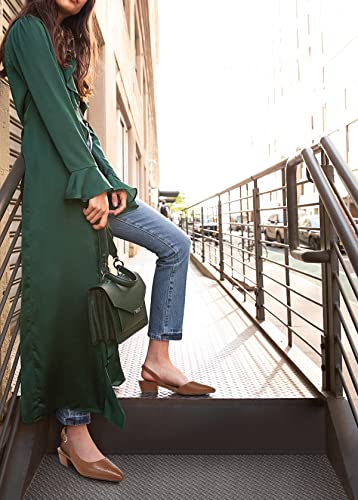 Govdaeor Women's Chunky Block Heel Pumps Pointed Toe Slingback D'orsay Ankle Buckle Casual Slip-On Low Heels Ladies Office Dress Shoes Brown #TOP5