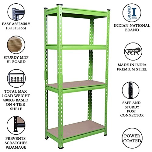 Image of STAR WORK Metal Shelving Unit Adjustable Garage Storage Utility Rack Shelves Multipurpose Shelf Warehouse Basement Kitchen Living Room Pantry (Green, 4 Section (4'6 inchX 2'X 1' FT))