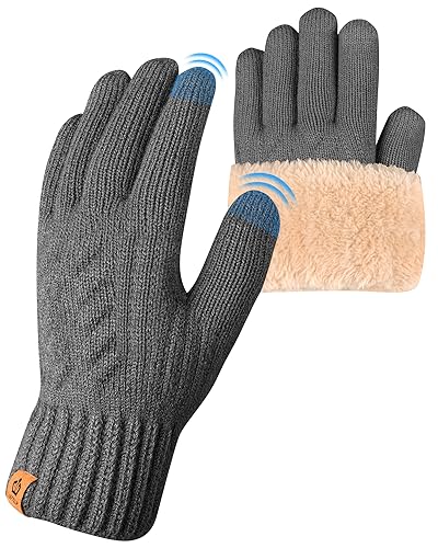 ARFNKIM Winterhandschuhe mit Fleecefutter, Herren und Damen Touchscreen Warme Gedehnt Dicke Strickhandschuhe Wollhandschuhe Thermohandschuhe Outdoor Winter Geschenke (grau)