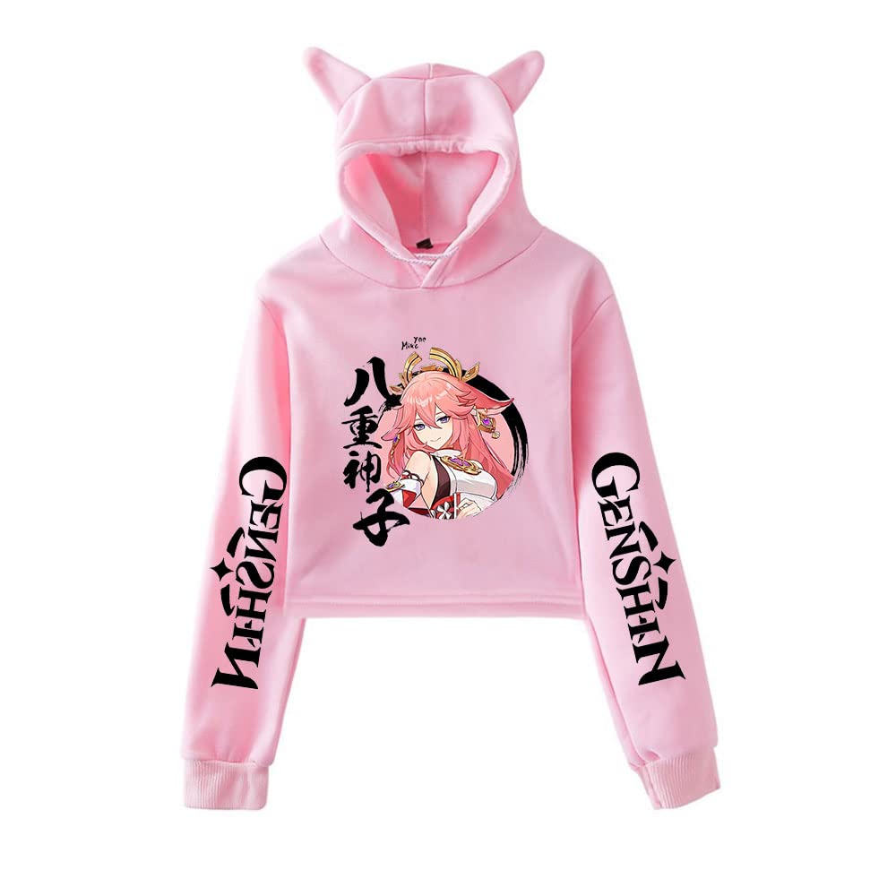 Hot Game Genshin Impact Merch Genshin Impact Yae Miko huvtröja magtröja kvinnor kattöron Kawaii topp