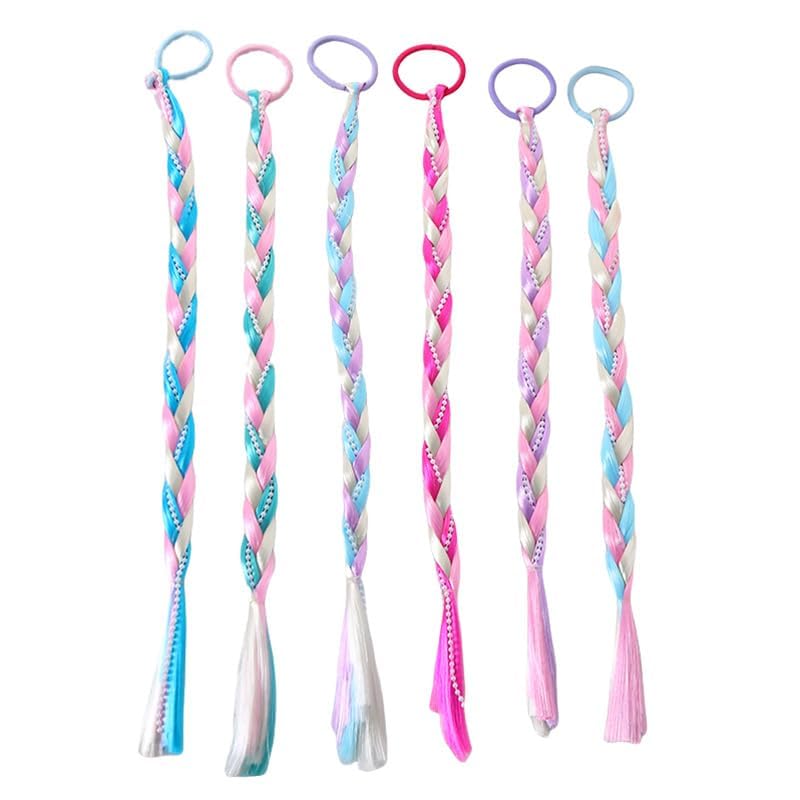 GLIMM Kids Hair Accessories for Girls Rainbow Braids Extensions Color Twist Braids Hair Extensions with Rubber Bands Synthetic Braiding Ponytail for Crazy Hair Day Accessories - 3 pc, Multi.-image-19