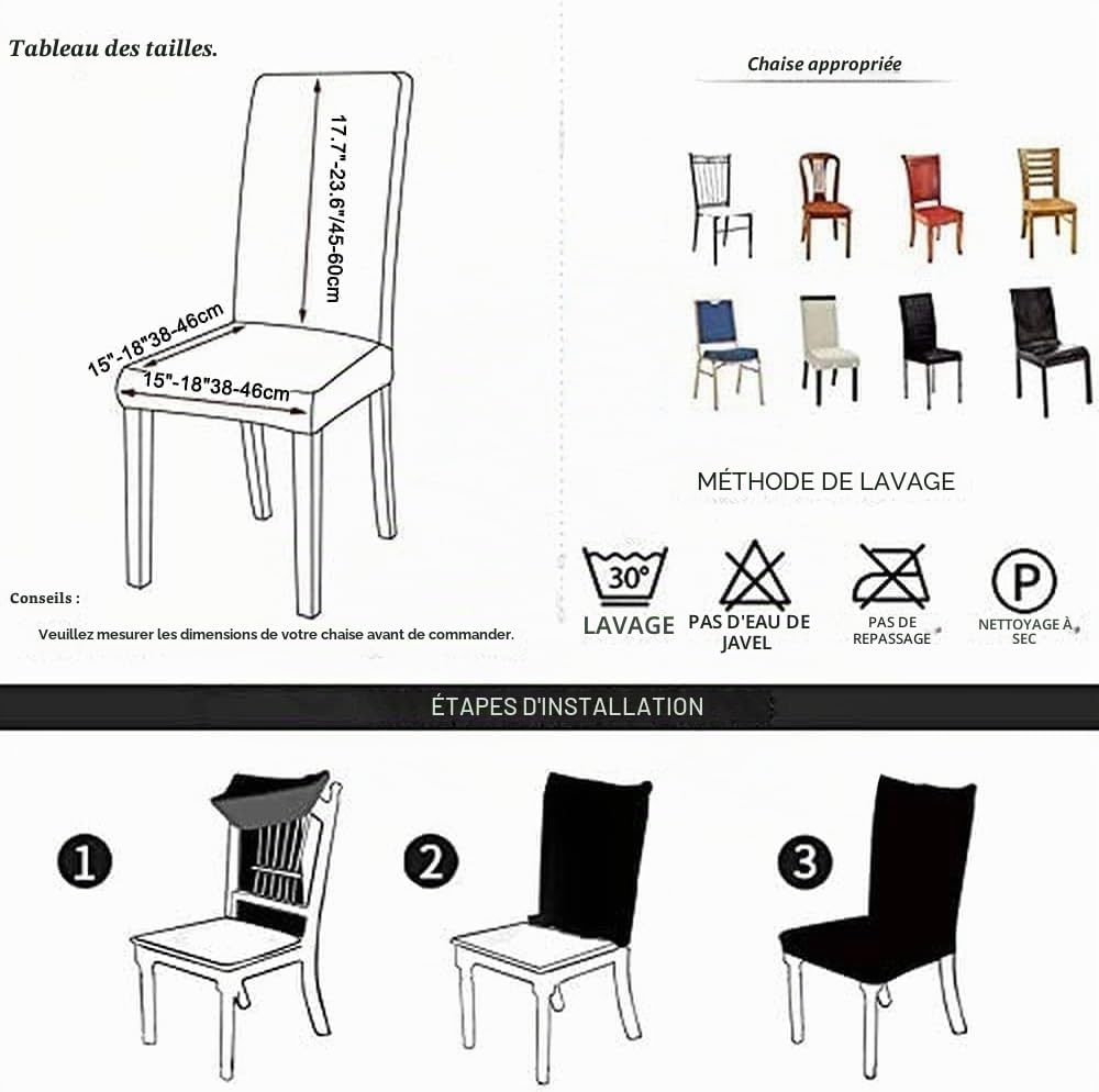 Lot de 6 Housses de Chaise en Cuir Synthétique Imperméables Extensibles pour Salle à Manger - Noir