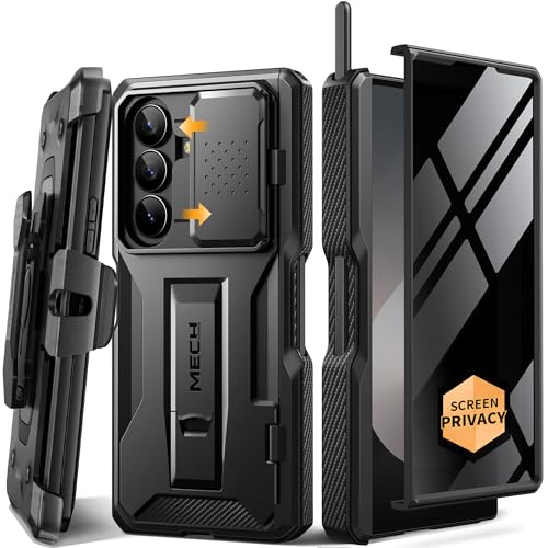 TONGATE for Z Fold 6 Case, [with S Pen Slot & Hinge Protection] [Privacy Glass Screen Protector] Full-Body Military Drop Phone Case for Samsung Galaxy Z Fold 6 with Kickstand & Belt Clip, Black
