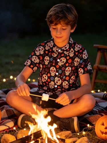 Image of uideazone Boys Novelty Print Short Sleeve Button Down Hawaiian Shirt 5-14Y