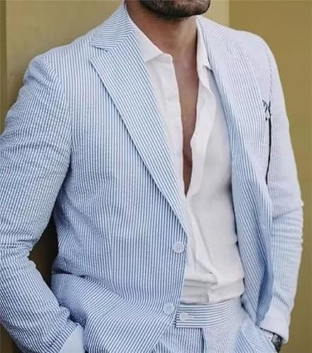 Mens Blue Seersucker Summer Suits Grooms Sear Sucker Suit for Wedding Mens Formal Suits Slim Fit2