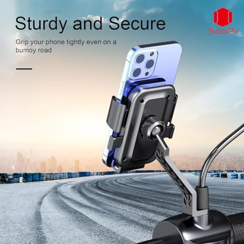 Image of SOOPII Universal Bike Mobile Holder with One Click Locking | Anti-Slip and Adjustable Angle for Motorcycles, Bicycles, E-Bikes, Scooters, Shockproof & Heavy-Duty Mount for All Smartphones