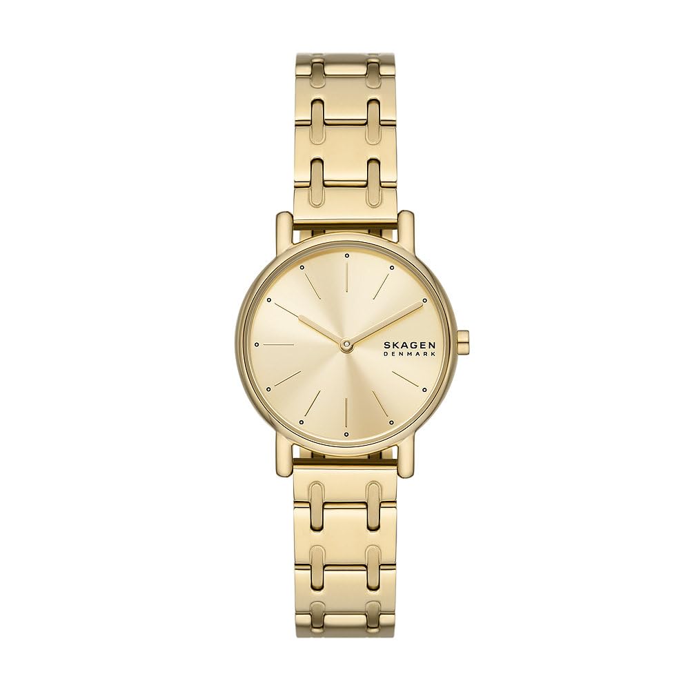 Skagen Signatur Lille Watch for Women, Gold Tone Quartz Two Hand Movement with Stainless Steel or Leather Strap