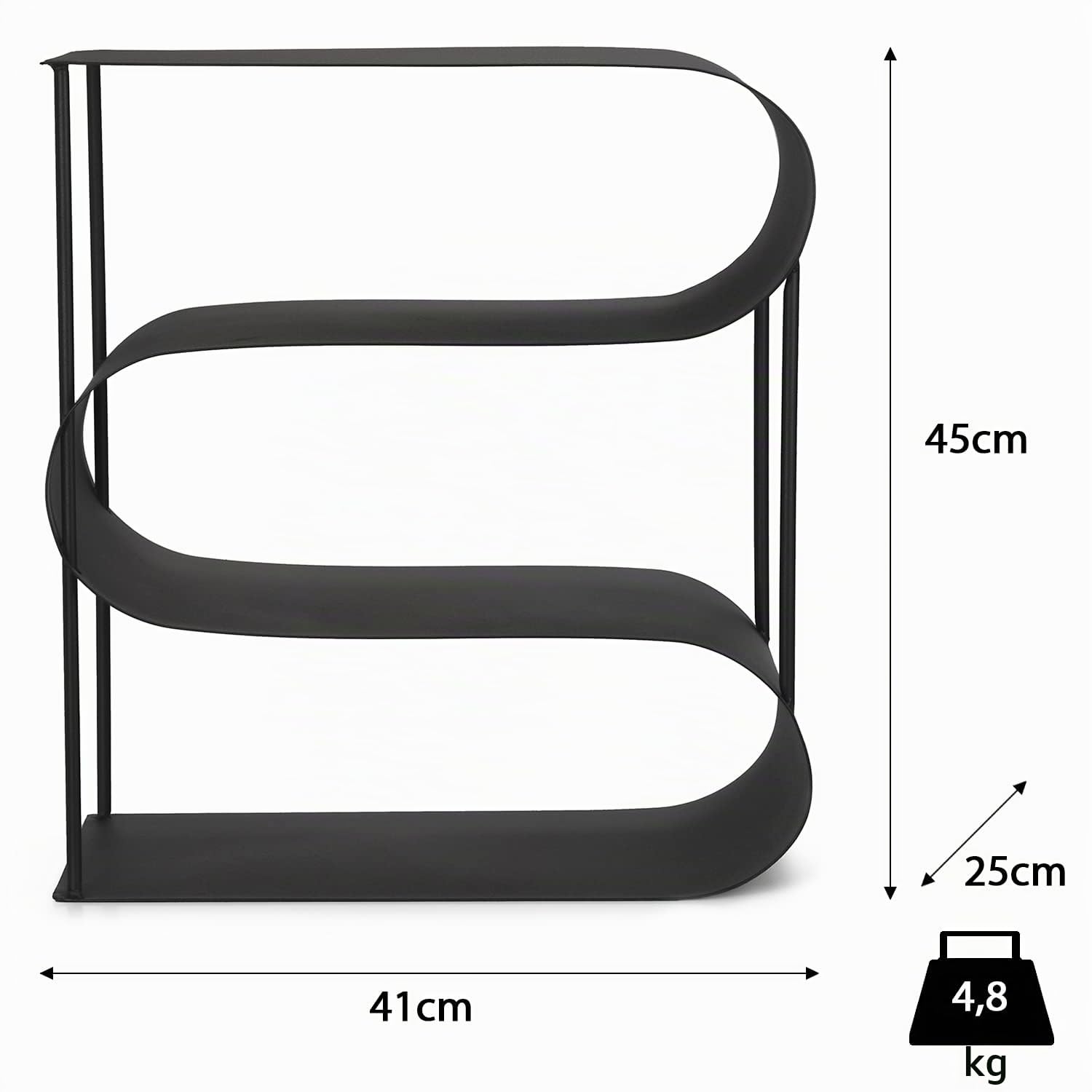 Moritz Kaminholzregal S-Form Metall schwarz 45 cm Brennholzregal innen | Feuerholzregal und Kaminholzständer geschwungen, dekorative Holzaufbewahrung für Wohnzimmer, Kamin, Ofen und Wintergarten