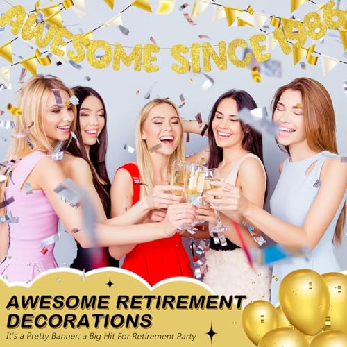 Image of Fulmoon Pre-strung Awesome Since 1986 Banner Glitter Happy 40th Birthday Banner Funny 40th Birthday Decorations 1986 Party Decorations for Men Women Anniversary(Gold)