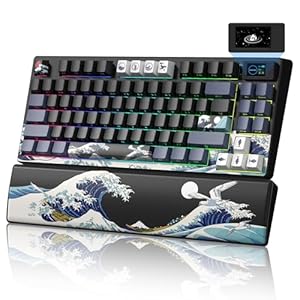 Womier Teclado mecánico inalámbrico 75% con pantalla multimedia a color, teclado para juegos de anime, 3 modos intercambiables en caliente, teclado cremoso con reposamuñecas, junta RGB personalizada