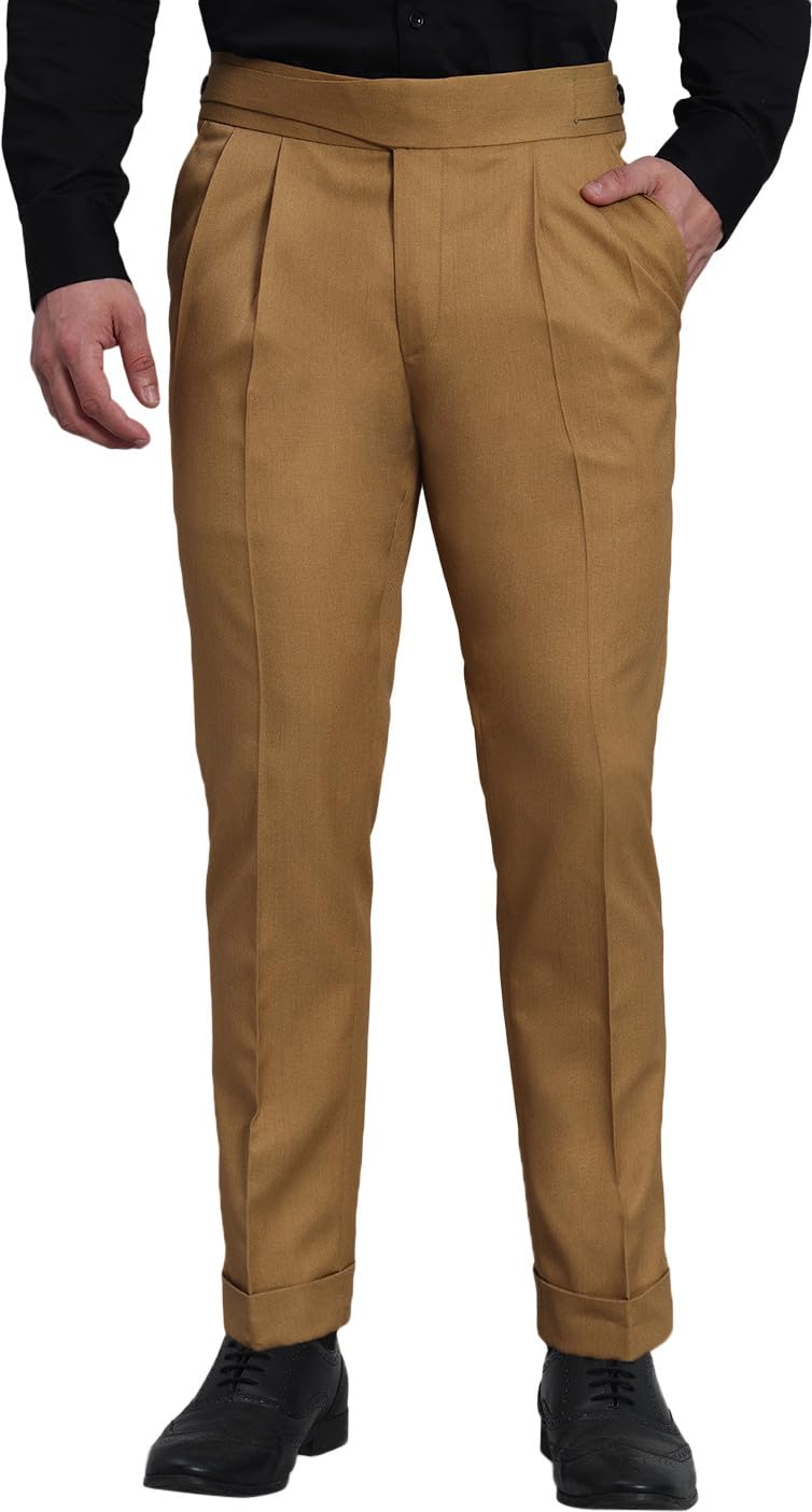 FASHIONEMPIRE Men's Formal Trousers Front Pleated | Classic Button Gurkha Lycra Blend Pant Slim Fit | Stylish Formal Pant for Party and Casual Wear-picture-19