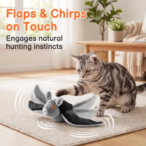 Image of Interactive Chirping Bat Toy, Flapping Wings Sound Toy for Indoor Play | Realistic Flapping Bat, Chirping Sound Play, Interactive Exercise Toy, Active Indoor Fun Design, Ground Play, Hanging Play