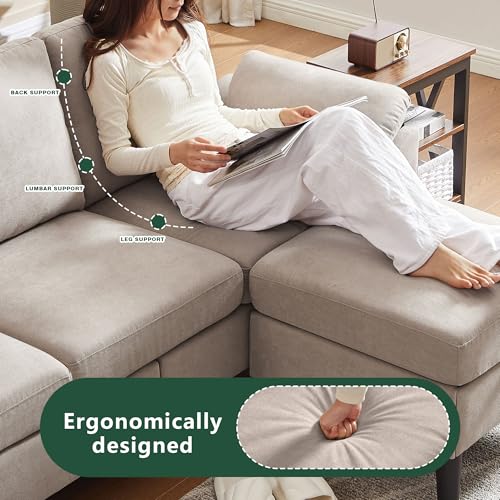 80" Convertible Sectional Sofa, Small L Shaped 3 Seat Couch with Reversible Storage Chaise, Modern Polyester Fabric Sofa Couches for Living Room, Apartment and Small Space, Beige - Image 6