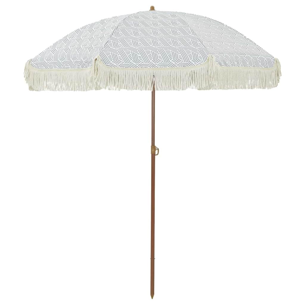 Strandparasol Neigbar und Höhenverstellbar - Runder Sonnenschirm aus Polyester und Stahl für Garten, Terrasse und Strand - Strandschirm Grau Weiß, 160x160x196 cm