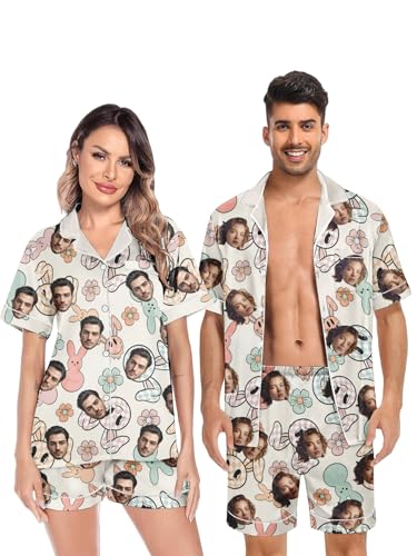 Personalized Easter Matching Pajamas For Couples Custom Face Funny Pajama Set