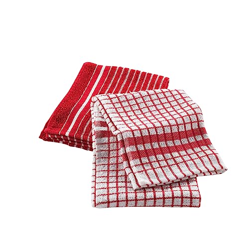 Douceur d'Intérieur, 2 Torchons (50 x 70 cm) Classico Rouge, Eponge Mineur