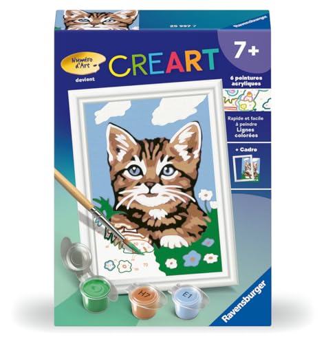 Ravensburger - CreArt Kids 8x12 cm - Numéro d'art - Chaton Brun - Kit de Peinture par numéros - Dès 9 Ans - 25997