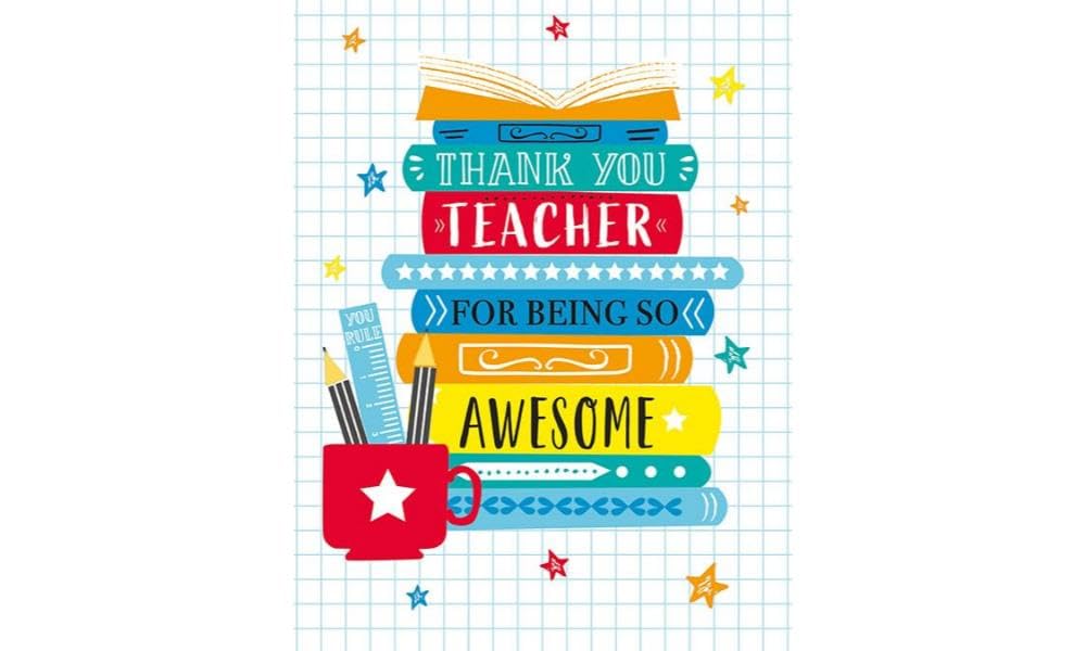 Piccadilly Greetings Modern Thank You Teacher Card Awesome - 8 x 6 inches