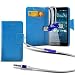Produktbild N4U Online® Samsung Galaxy Ace 3 Dünn Kunstleder Saugnapf Hülle mit Kartenfach mit Qualität In-Ear Stereo Freisprech Headset mit Eingebautem Mikro Blau