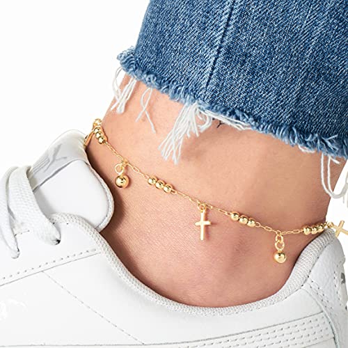 Barzel 18K Gold Plated Cross Anklet For Women, 10 Inches (Made In Brazil)2