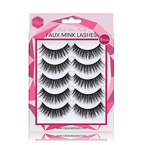 Misslamode Mink False Lashes Natural Look Handmade Luxurious Volume Wispy Natural False Fake Strip Eyelashes 5 Pairs