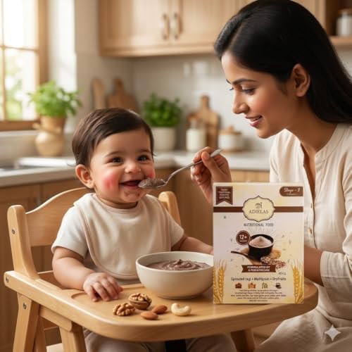 Image of ADIELAS Stage 3 Sprouted Ragi Multigrain Mix for 1+ Years | Pediatrician Formulated | With Dry Fruits, Grains & Pulses | 400 g