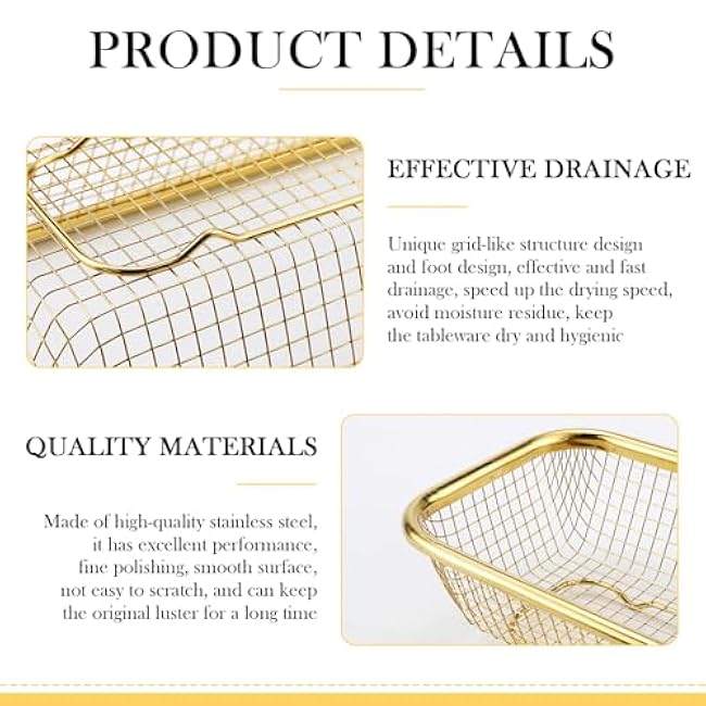 4Pcs Kitchen Drawer Organizer, Stainless Steel Storage Container, Gold Metal Cabinet Storage Basket for Kitchen Utensil