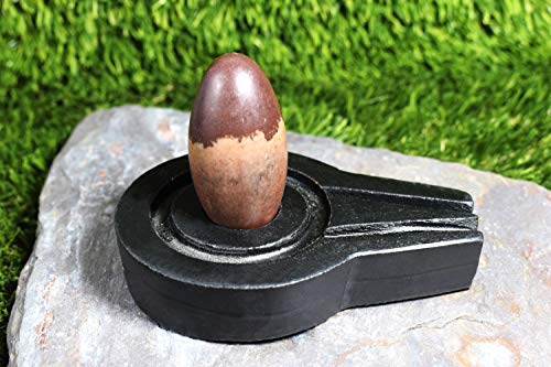 Image of Original Narmadeshwar Shivling Stone for Puja | Narmadeshwar Shivling with Jalhari Base, Black
