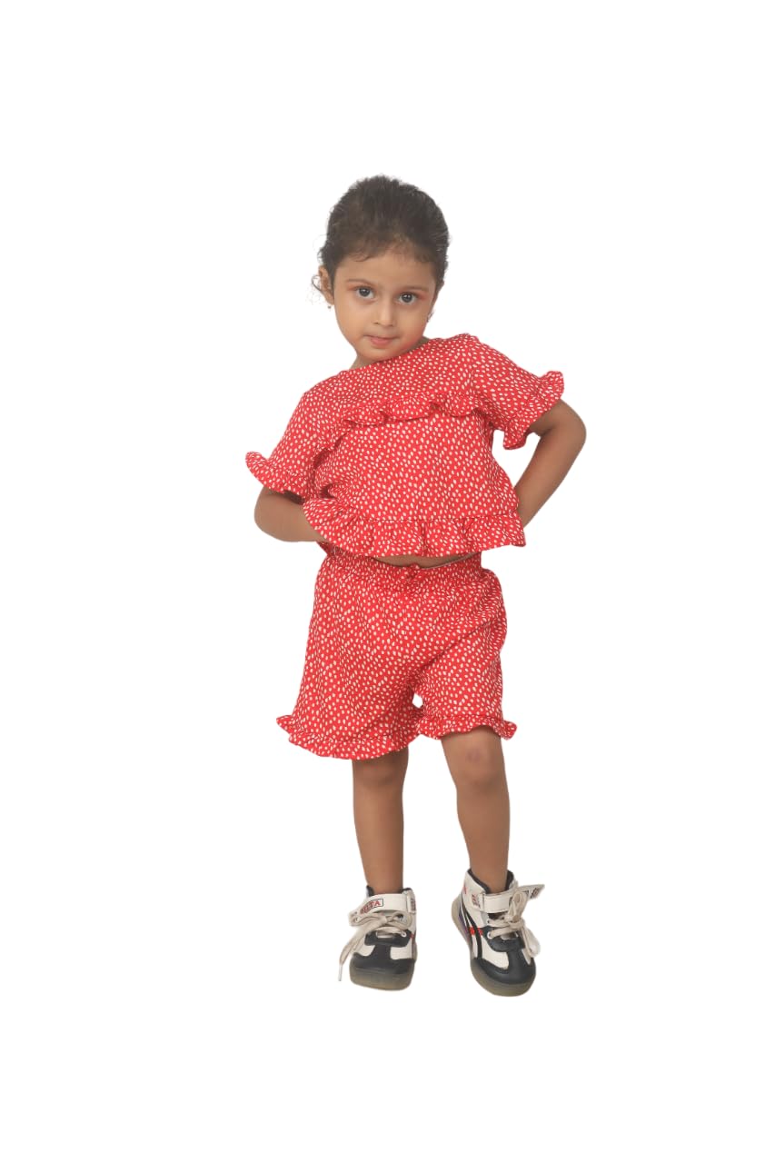 Kids Printed Cotton Short Set, Red
