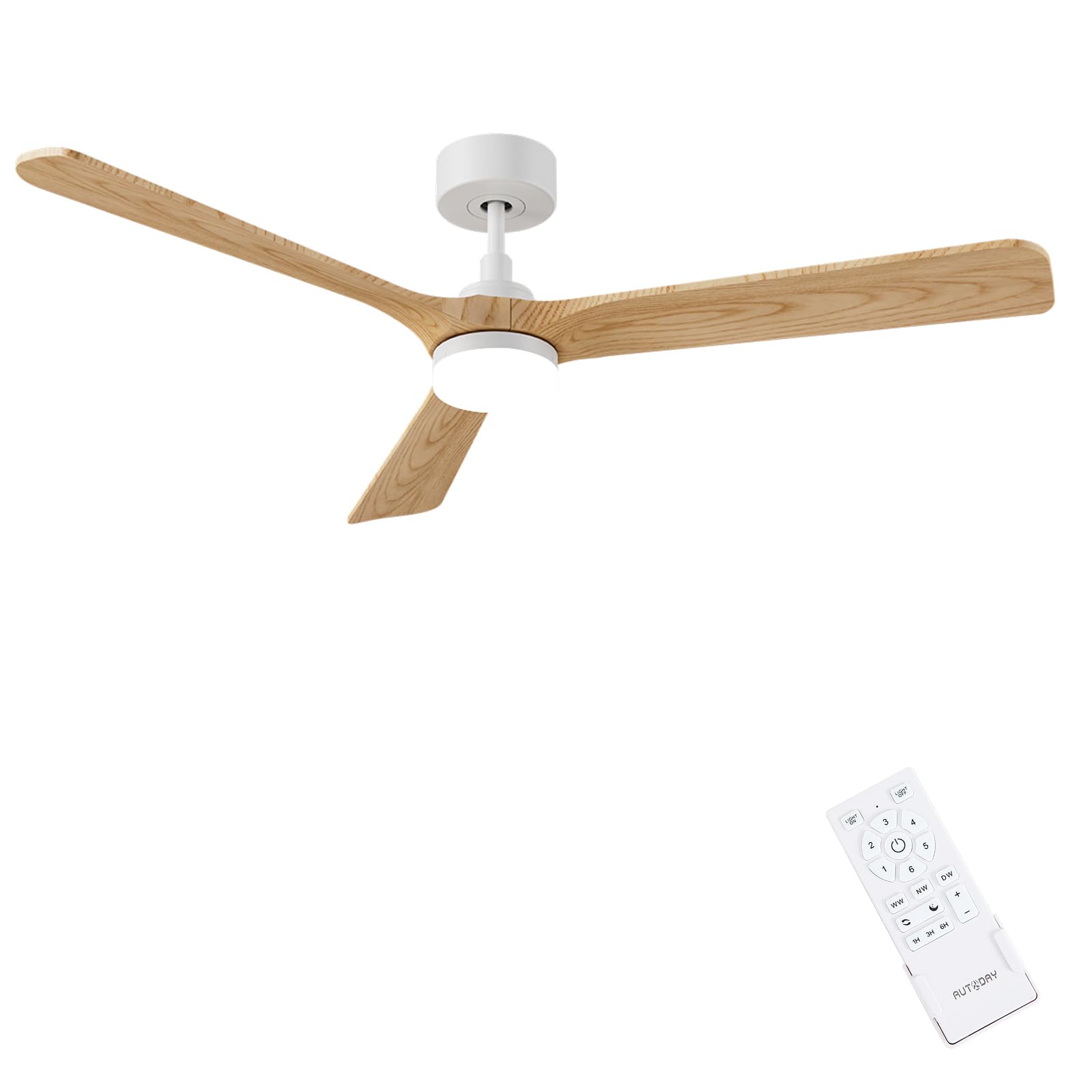 Madera Ventilador de techo con Luz Lámpara LED diámetro 132 cm Ultra Silencioso Ventilador Techo 30 W 3 Aspas Reversibles Mando Distancia y Temporizador 1/3/6H Función 6 velocidades