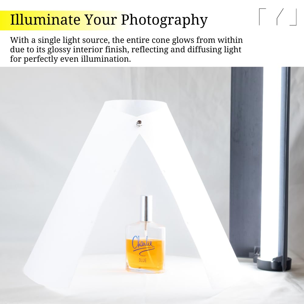 TYL Cône Lumineux Anti-Reflet - Diffuseur de Flash et Lumière pour Photographie de Produits - Alternative à la Boîte à Photos avec Diffusion à 360°