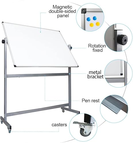 Miniatura 3 de Pizarra blanca móvil, pizarra magnética de borrado en seco de doble cara, estructura de metal estable, 48 x 32 pulgadas, marco de metal de color