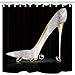 KOTOM Girly Decor Shower Curtain, Fashion Lady High Heel Shoe with Diamonds, Polyester Fabric Bath Curtains Set with Hooks 69W X 70L Inches, Silver Grey Gold