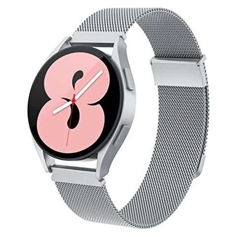 Tuocal Compatible for Samsung Galaxy Watch 5 Strap / Watch 5 Pro 45mm / Galaxy Watch 4 Strap 40mm 44mm / Watch 4 Classic 46mm 42mm, 20mm Magnetic Stainless Steel Metal Mesh for Women Men, Sliver Cover