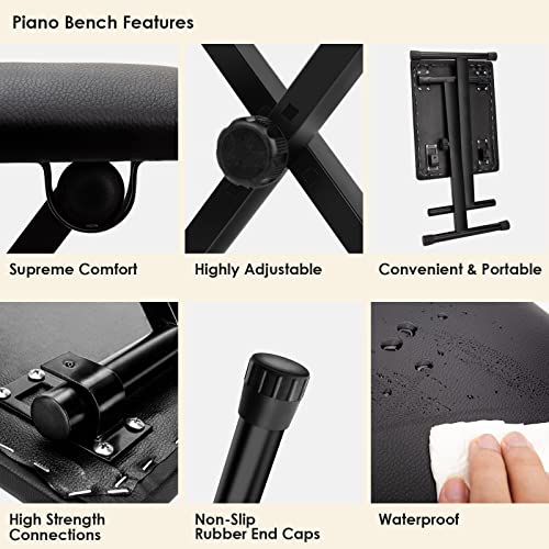 LETSROCK Banc de piano – Banc de clavier rembourré réglable – Tabouret pliable – Siège pliable imperméable et antidérapant – Noir - Les Beatles, Paul McCartney, John Lennon, RIngo Starr, George Harrison LETSROCK Banc de piano - Banc de clavier rembourré réglable - Tabouret pliable - Siège pliable imperméable et antidérapant - Noir – Image 5