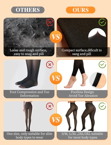 Image of Vosda Women's Fleece-Lined Tights Warm Fake Sheer-Look Pantyhose Leggings